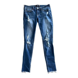 Hollister Distressed Crop jeans Raw Hem‎ Size 3 W26 Dark Wash